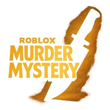 Roblox Murder Mystery logo with dramatic lighting, knife silhouette, ghibli style sticker
