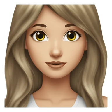 White girl green eyes with long length voluminous brown hair with brown highlights balayage bangs sticker