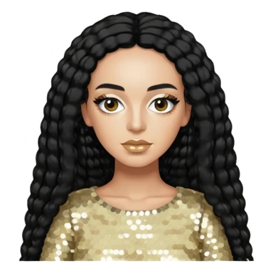 Solange from Destiny's Child with long black hair, cream sequin outfit  sticker