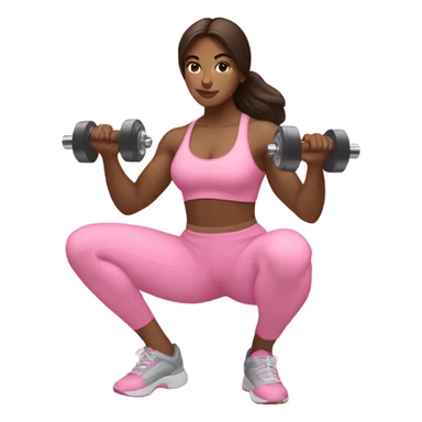 Brunette women squatting with dumbbells in light pink sticker