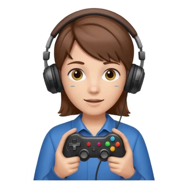 Una persona mirando al frente con un control de videojuegos y unos auriculares Gamer con micrófono sticker