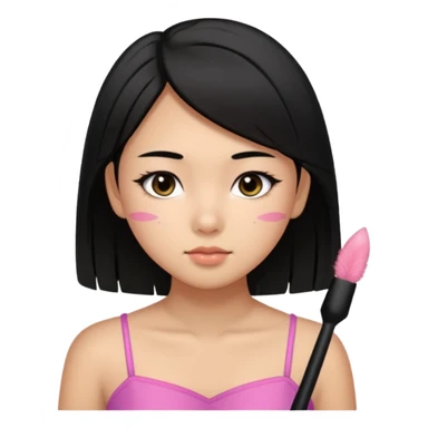 a tan chinese-american 15 year old girl with straight black hair down to her chest. mascara and a little blush. sticker