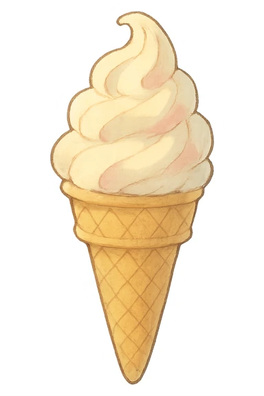 icon of an ice cream cone, soft colors, whimsical, ghibli style sticker