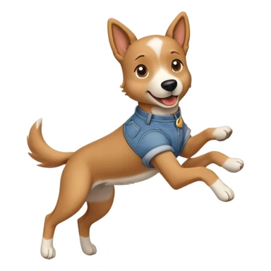 female dog anthropomorphised wearing jeans and a t-shirt jumping pose walking upright sticker