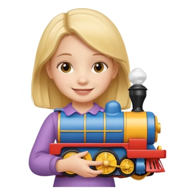small girl holding train toy sticker