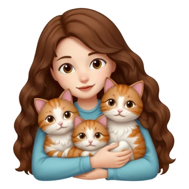 girl with long wavy brown hair cuddling with 6 cute cats sticker