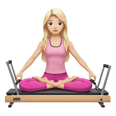 long haired blonde pilates instructor teaching reformer in pink set sticker