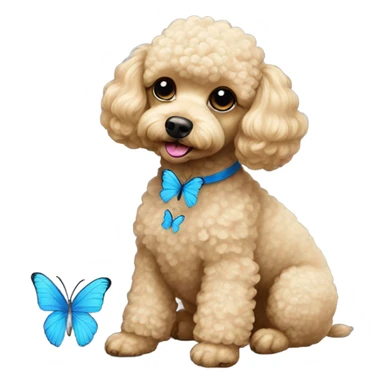 Blonde Toy poodle with blue butterfly  sticker