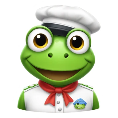 Frog with red and white store uniform with a cute formed sticker