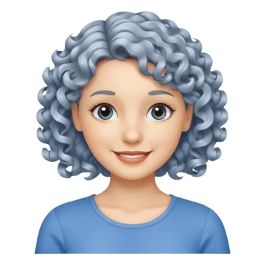 silver, short, wavy-haired with curls, smiling pretty lady, blue top,

 sticker