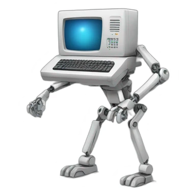 Anthropomorphic computer with arms and legs doing something random sticker