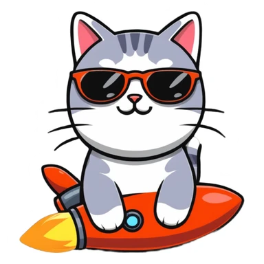 cat wearing glasses sitting on a rocket sticker