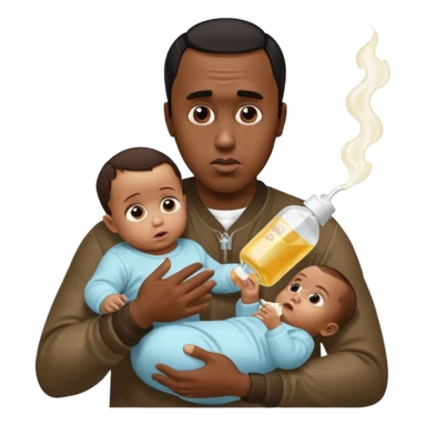 Sean “Diddy” Combs with baby oil and a very small infant and he’s pouring the baby oil on the baby and they have a scared face they’re really scared sticker