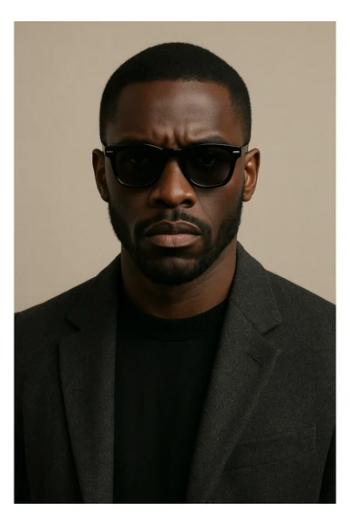 black man with sunglasses, serious expression, fashionable, neutral background sticker
