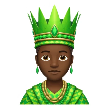 Create me an emoji of a cool Young Nigerian king wearing a neon green gradient African patterns with metallic "hula hat" (a Nigerian-inspired hat).  sticker