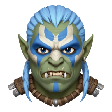 Fantasy orc portrait emoji, white and blue frost war paint on face, harsh winter warrior mood, strong expression, minimal tribal design, clean readable emoji style, male/female variant
 sticker