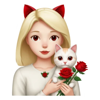 Flower 🌹in hand whiteout face in hand cat sticker