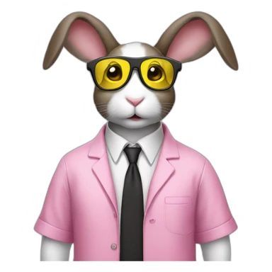Specialist rabbit pink, glasses black, wears shirt yellow sticker