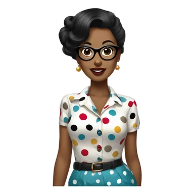 Black haired woman who wears classic pinup blouse with polka dots and big eyecat glasses  sticker