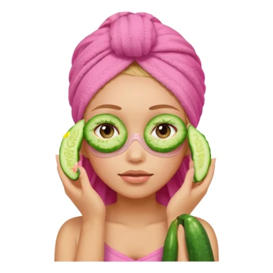 Girl with pink towel in hair cucumber slices covering eyes sticker