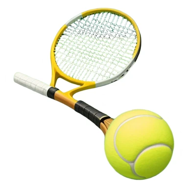 A tennis racket with a bright yellow tennis ball resting on it, set against the backdrop of a well-maintained tennis court. The scene emphasizes the smooth lines of the court and the focus on the ball and racket, symbolizing the elegance and precision of the sport sticker