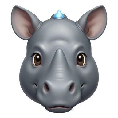 Cinematic Cute Rhinoceros Portrait Emoji, Head tilted playfully and inquisitively, featuring a rugged, glossy slate-gray hide with a gentle, rounded horn and round, sparkling eyes filled with curious wonder, Simplified yet irresistibly adorable features, highly detailed, glowing with a warm, friendly glow, high shine, affectionate and mighty, stylized with a touch of ancient charm, bright and endearing, soft glowing outline, capturing the essence of a mischievous yet loving rhinoceros, so playful it feels like it could stomp out of the screen and into your arms! sticker