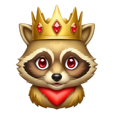 Gold Racoon with gold with red jewelled crown , outline in red sticker
