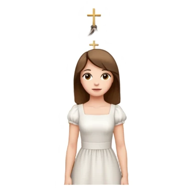 woman next to a church, surrounded by a fence sticker