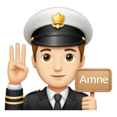 a chauffur driver with sign AMNE sticker