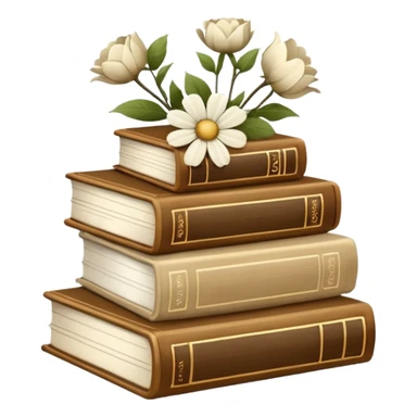 Beige books and white flowers sticker