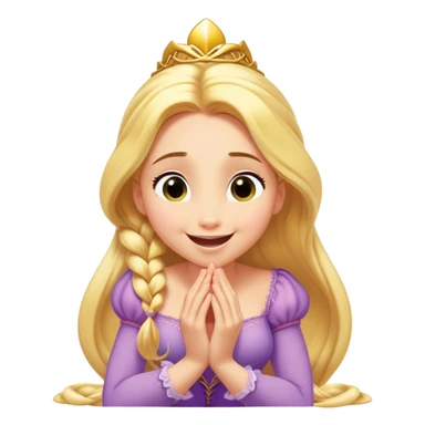 Cinematic Playful Rapunzel Portrait Emoji, Giggling as Pascal sits atop her head, hands cupped over her mouth in a moment of pure joy, her radiance shining through, utterly enchanting! sticker