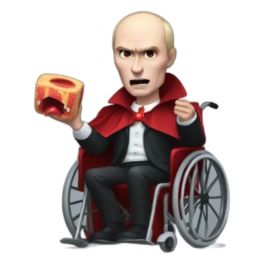 Angry vampire vladimir holding putin meat cube dressed as dracula small wheelchair halloween mood sticker