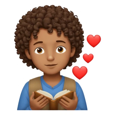 Brown boy with curly hair dreaming abouthis girlfriend small smirk on his face eyes closed with a little heart next to him sticker