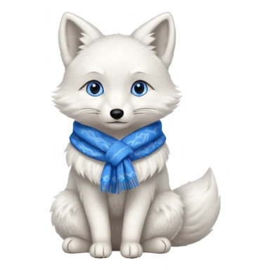 a white fox with blue eyes wearing a blue scarf in a sitting pose sticker