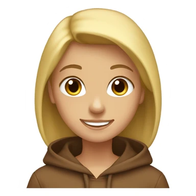 Blonde girl smiling wearing a brown hoodie  sticker