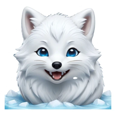 Cinematic Cute Yawning Arctic Fox Portrait Emoji, Head tilted slightly with a dramatic, wide-open yawn, showcasing a soft, downy white Fur with subtle icy blue accents and gently drooping ears, round eyes barely open in drowsy contentment, Simplified yet irresistibly adorable features, highly detailed, glowing with a soft, cozy glow, high shine, relaxed yet expressive, stylized with a touch of arctic whimsy, bright and endearing, soft glowing outline, capturing the essence of a sleepy yet affectionate arctic fox, so drowsy it feels like it could stretch out of the screen and curl up for a nap! sticker