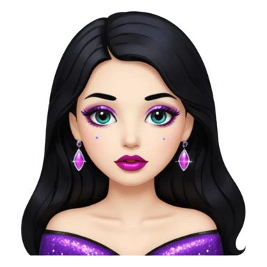 douyin long black hair glossy lips glittery girl sticker