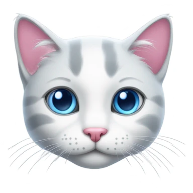 grey white cat with blue eyes and a pink nose sticker