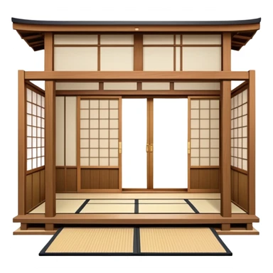 traditional Japanese house with wooden structure, sliding shoji doors, and tatami mat flooring sticker