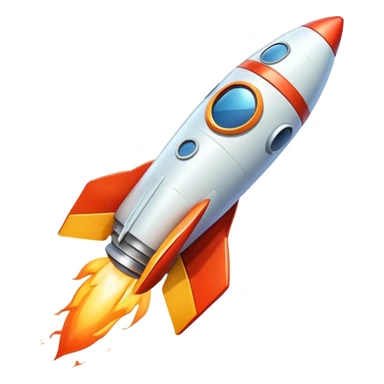 Space rocket, three-dimensional, in a cartoon style, on a white background, bright colors, with a perspective composition, high saturation, prominent details, floating effect, lively atmosphere sticker