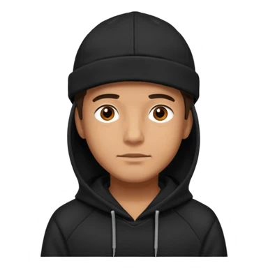 Guy wearing a black hoodie and a black cap his eyes hunter eyes brown and his skin white but tanned  sticker