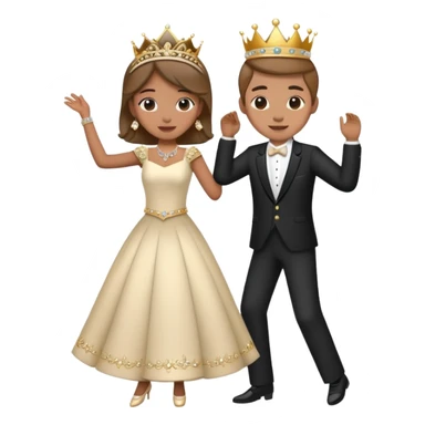 couple dancing at a royal ball, wearing formal clothes and tiara sticker