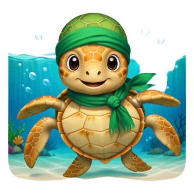 cute sea turtle wearing a green pirate scarf sticker