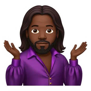 Barry White with long dark brown hair, dark plum silk outfit sticker