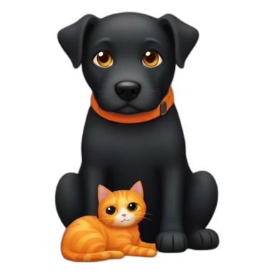 Black dog hugging an orange cat sticker