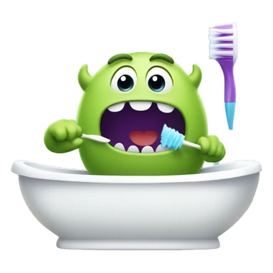 Cute little monster brushing his teeth sticker
