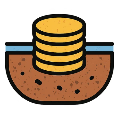 stacked disks partially submerged below a horizontal line suggesting underground with worn distressed effect sticker