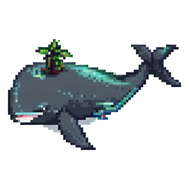Magic whale, pixel art style, black and white colors sticker