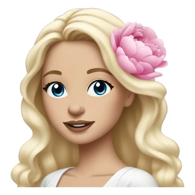 White bride with long light blonde hair and blue eyes with pink peonies in hair sticker