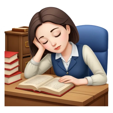 Woman teacher dozing off at desk with open book sticker